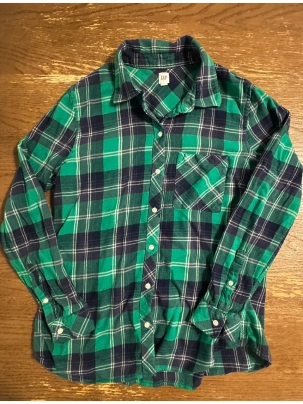 Gap Women Large Drapey Plaid Flannel Shirt Green Black Grunge Skater Button Up